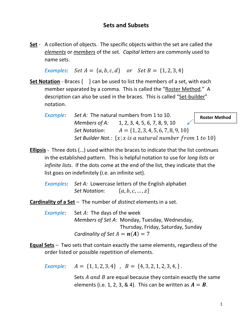 Sets and Subsets