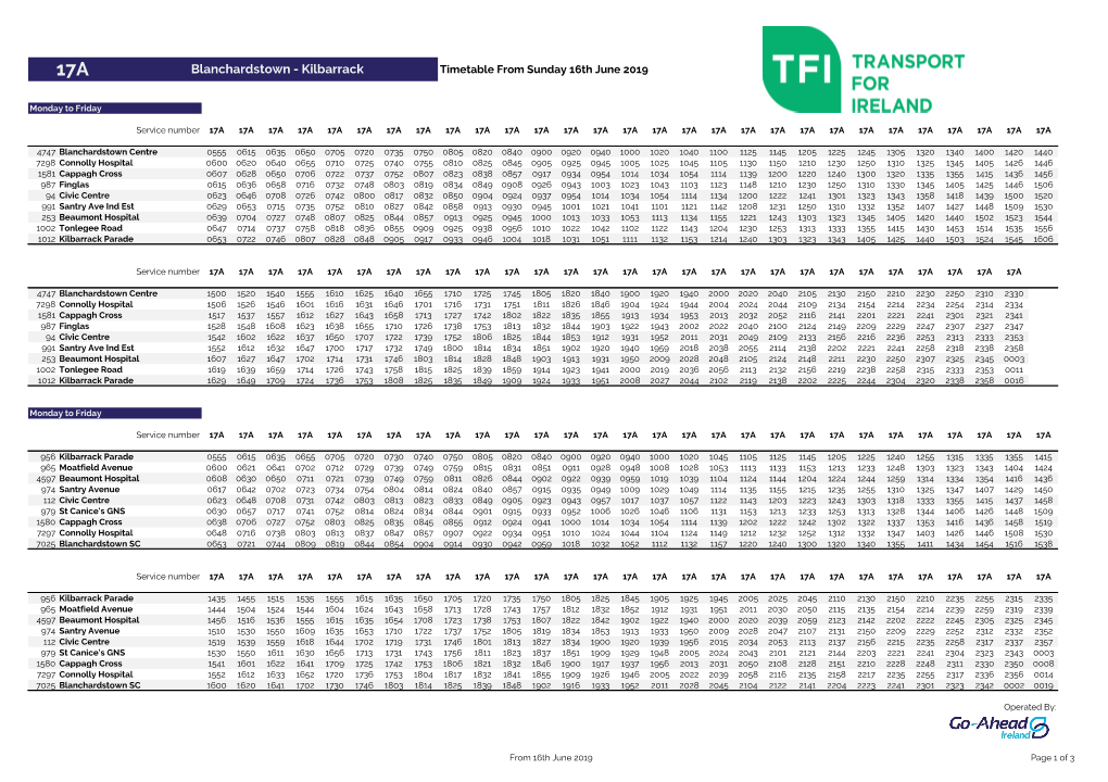 Blanchardstown - Kilbarrack Timetable from Sunday 16Th June 2019