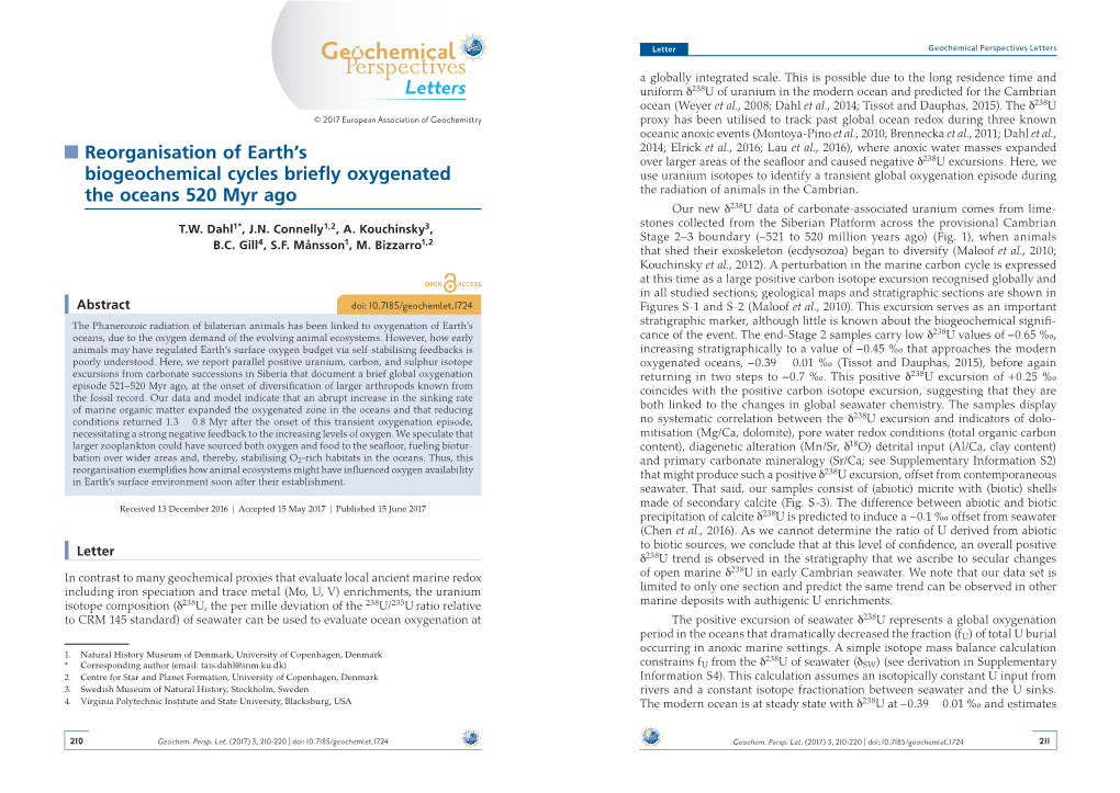 Reorganisation of Earth's Biogeochemical Cycles Briefly