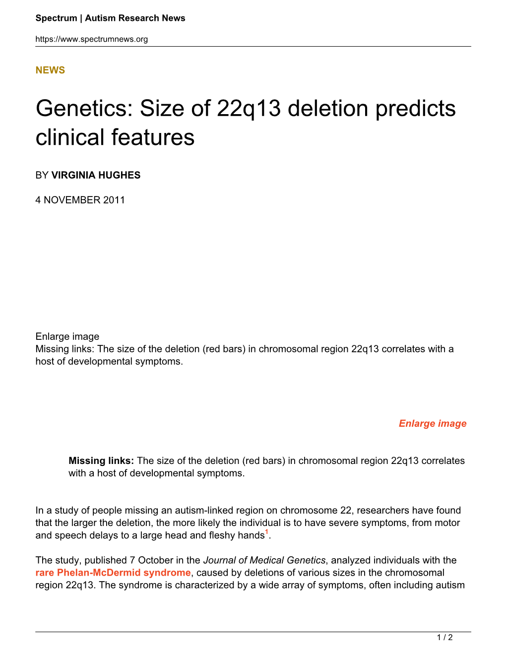 Genetics: Size of 22Q13 Deletion Predicts Clinical Features