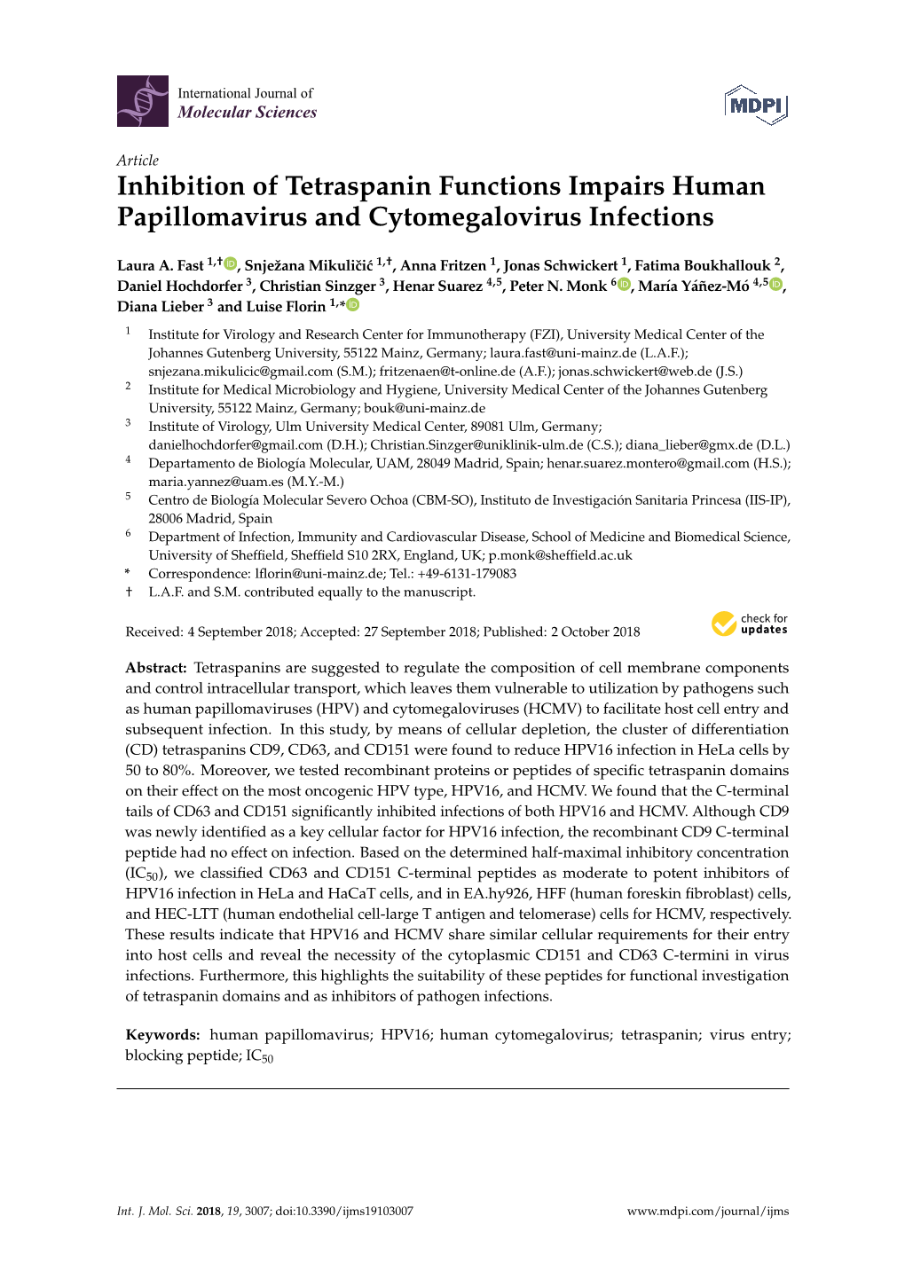 Inhibition of Tetraspanin Functions Impairs Human Papillomavirus and Cytomegalovirus Infections