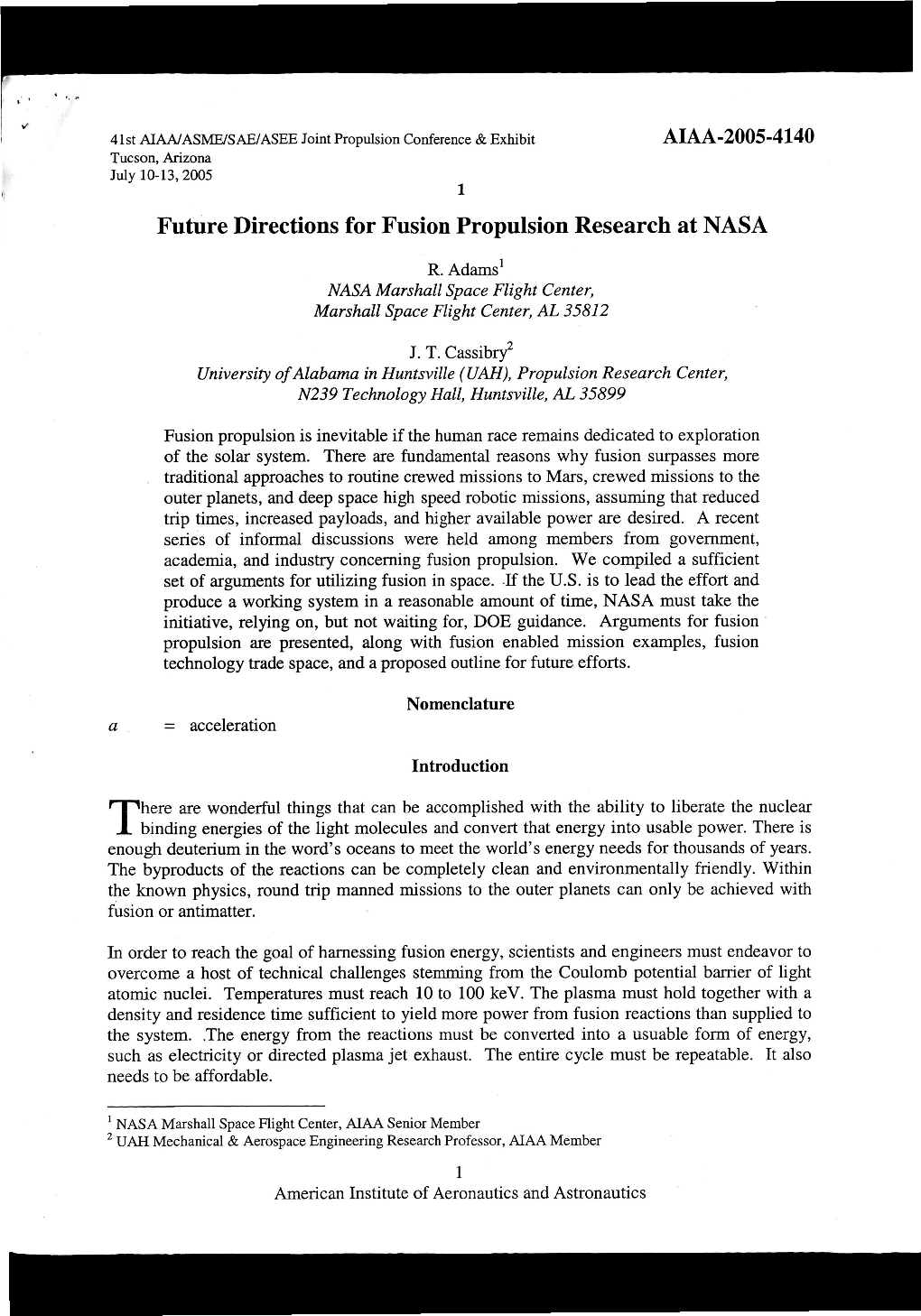 Future Directions for Fusion Propulsion Research at NASA