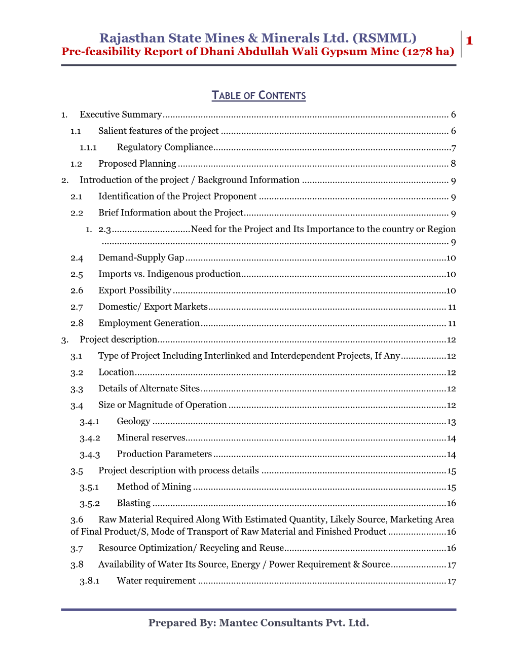 Pre-Feasibility Report of Dhani Abdullah Wali Gypsum Mine (1278 Ha)