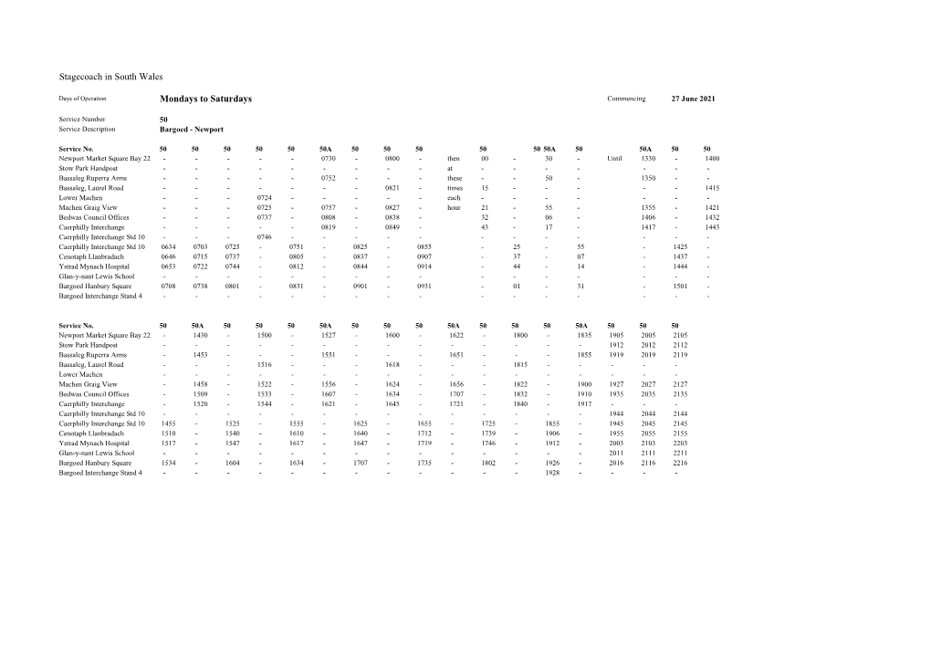 Stagecoach in South Wales Mondays to Saturdays