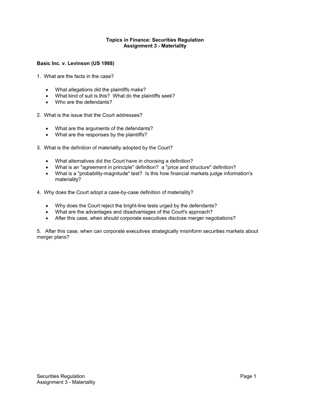 Topics in Finance: Securities Regulation s2