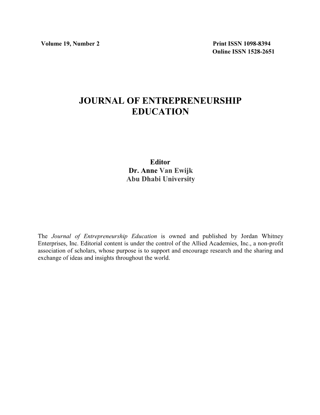 Journal of Entrepreneurship Education