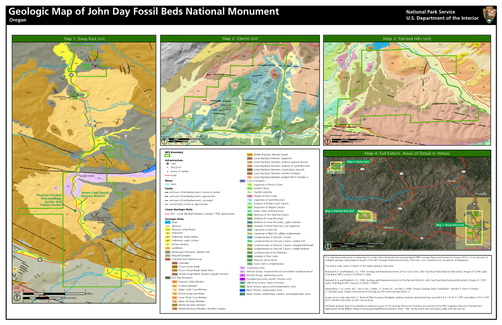 John Day Fossil Beds National Monument Geologic Map Poster