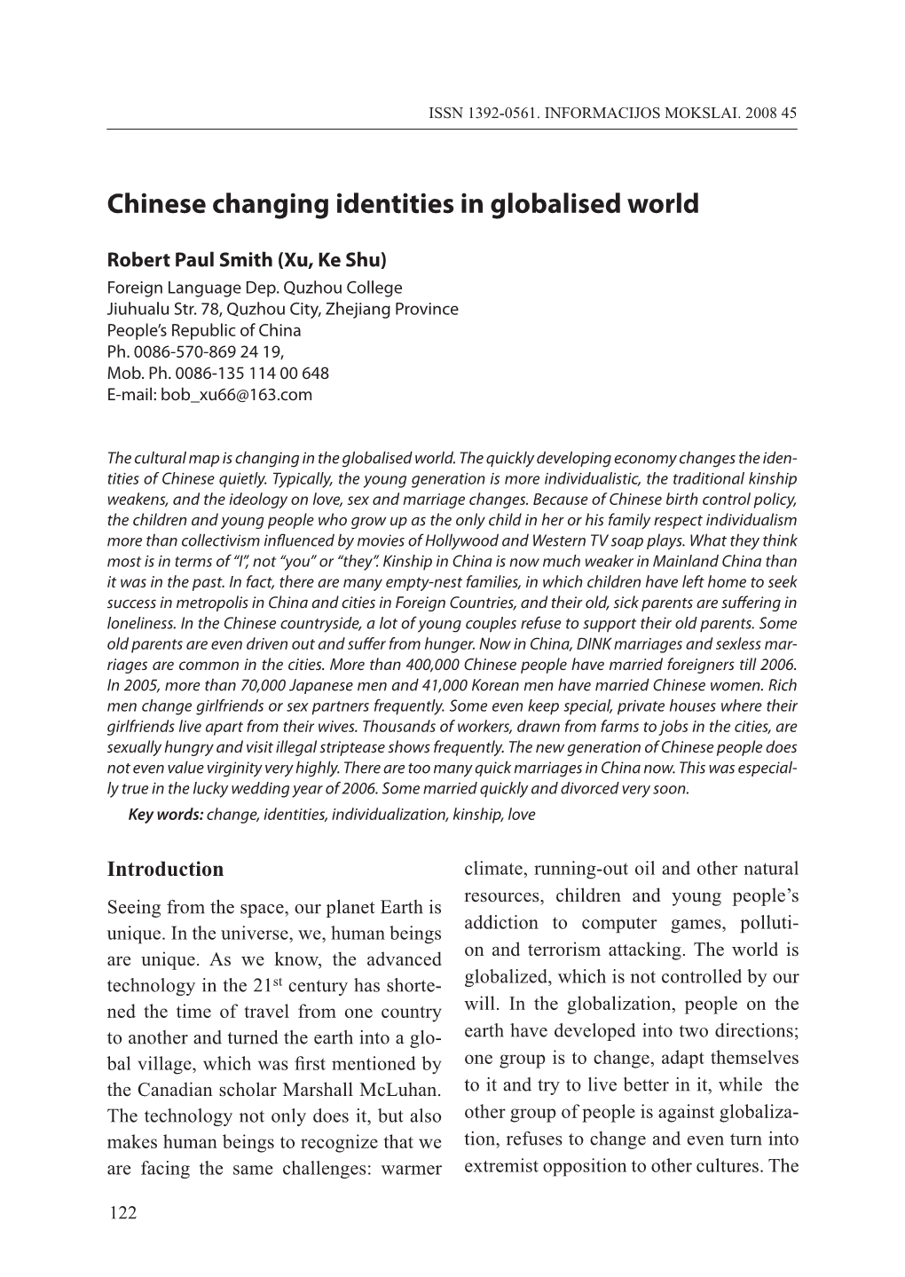 Chinese Changing Identities in Globalised World