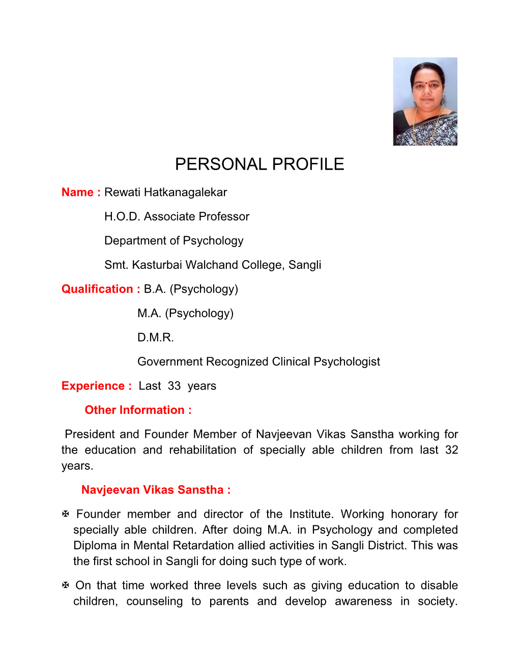 Personal Profile