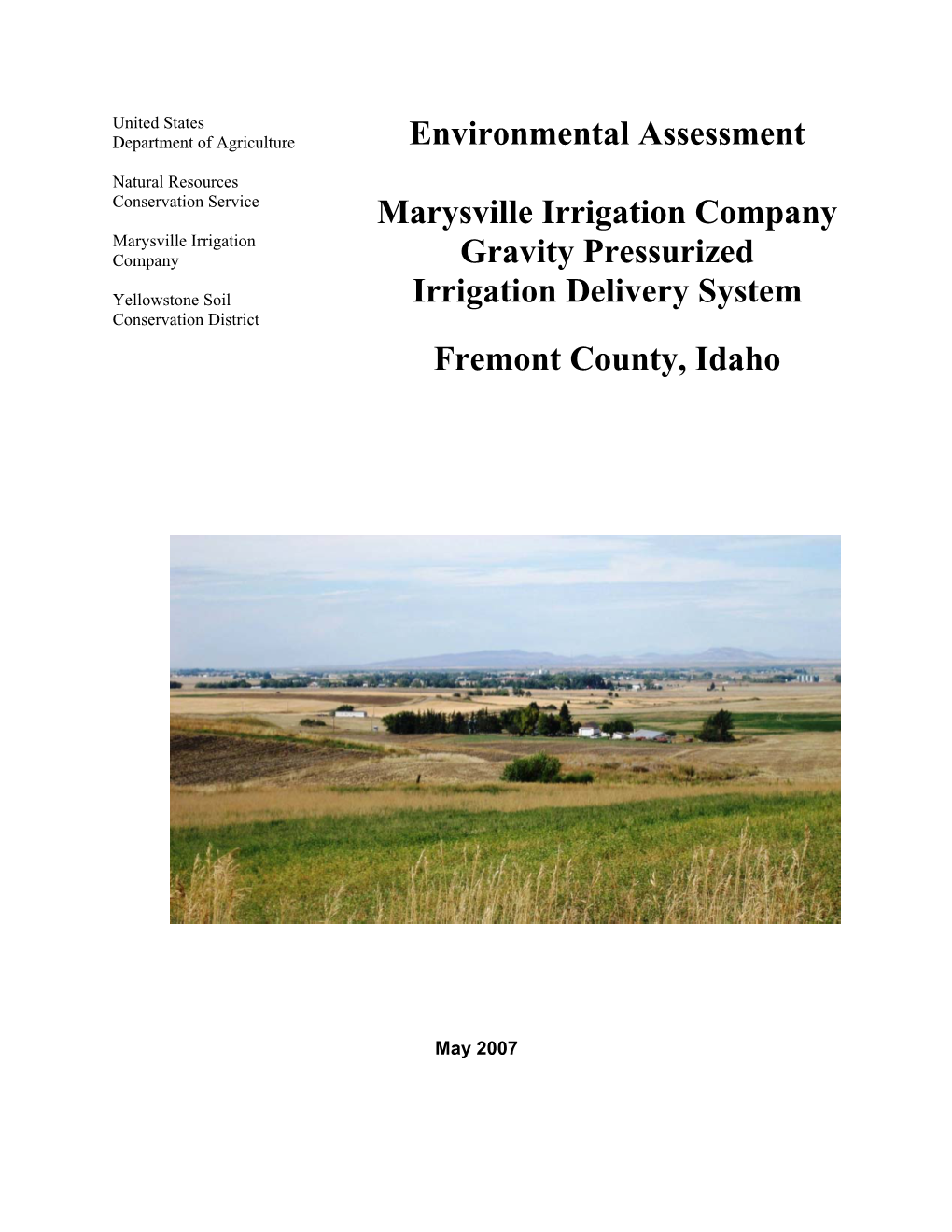 Environmental Assessment Marysville Irrigation Company Gravity
