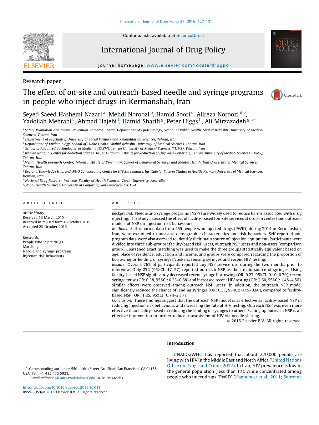 The Effect of On-Site and Outreach-Based Needle and Syringe Programs