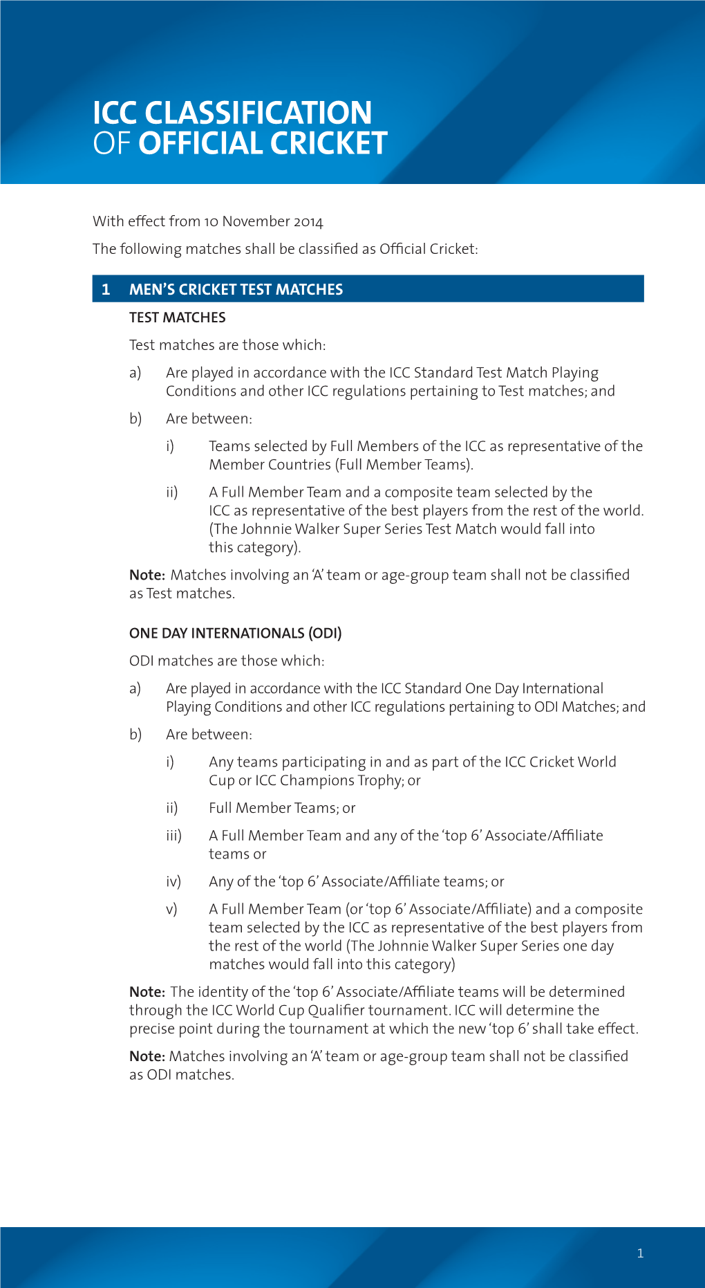 Icc Classification of Official Cricket