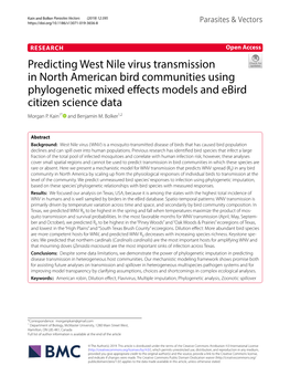 Predicting West Nile Virus Transmission in North American Bird Communities Using Phylogenetic Mixed Efects Models and Ebird Citizen Science Data Morgan P