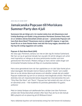 Jamaicanska Popcaan Till Moriskans Summer Party Den 4 Juli