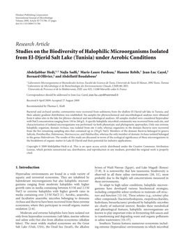 Studies on the Biodiversity of Halophilic Microorganisms Isolated from El-Djerid Salt Lake (Tunisia) Under Aerobic Conditions