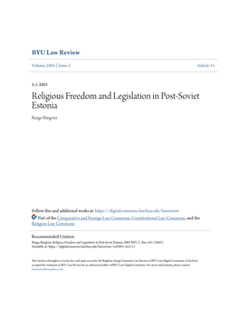 Religious Freedom and Legislation in Post-Soviet Estonia Ringo Ringvee