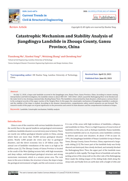 Catastrophic Mechanism and Stability Analysis of Jiangdingya Landslide in Zhouqu County, Gansu Province, China