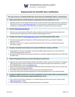 Requirements for Scientific Diver Certification