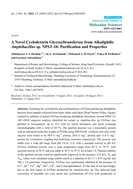 A Novel Cyclodextrin Glycosyltransferase from Alkaliphilic Amphibacillus Sp