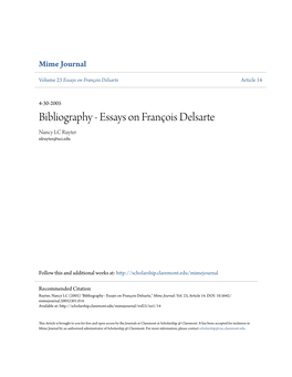 Bibliography - Essays on François Delsarte Nancy LC Ruyter Nlruyter@Uci.Edu