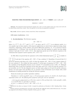 Solving the Sylvester Equation Ax − Xb = C When Σ(A) ∩ Σ(B) 6= ∅ ∗