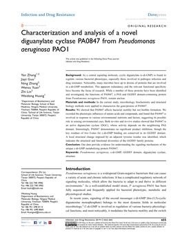 Characterization and Analysis of a Novel Diguanylate Cyclase PA0847 from Pseudomonas Aeruginosa PAO1