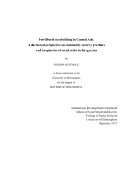 Post-Liberal Statebuilding in Central Asia: a Decolonial Perspective on Community Security Practices and Imaginaries of Social Order in Kyrgyzstan