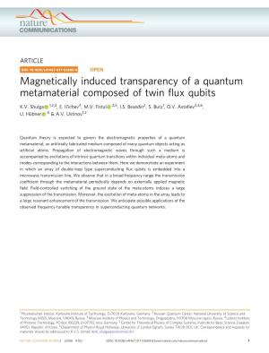 Magnetically Induced Transparency of a Quantum Metamaterial Composed of Twin ﬂux Qubits