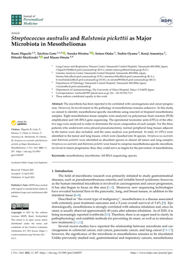 Streptococcus Australis and Ralstonia Pickettii As Major Microbiota in Mesotheliomas