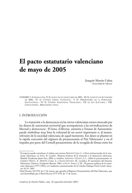 El Pacto Estatutario Valenciano De Mayo De 2005