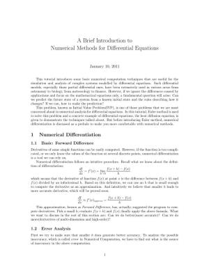 A Brief Introduction to Numerical Methods for Differential Equations