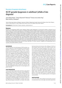 46 XY Gonadal Dysgenesis in Adulthood 'Pitfalls of Late Diagnosis'