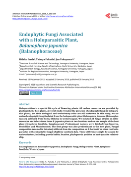 Endophytic Fungi Associated with a Holoparasitic Plant, Balanophora Japonica (Balanophoraceae)