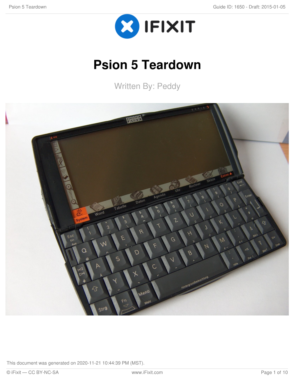 Psion 5 Teardown Guide ID: 1650 - Draft: 2015-01-05