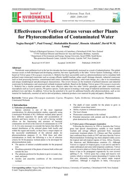 Effectiveness of Vetiver Grass Versus Other Plants for Phytoremediation of Contaminated Water