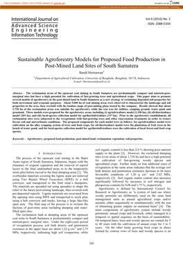 Sustainable Agroforestry Models for Proposed Food Production in Post