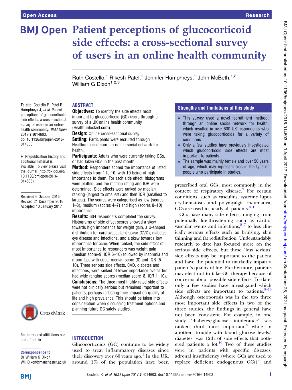 A Cross-Sectional Survey of Users in an Online Health Community