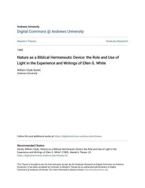 Nature As a Biblical Hermeneutic Device: the Role and Use of Light in the Experience and Writings of Ellen G