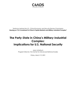 The Party-State in China's Military-Industrial Complex: Implications for US National Security