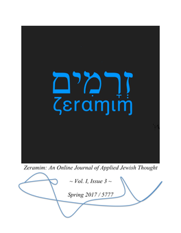 Zeramim Vol I Issue 3 Spring 2017 5777