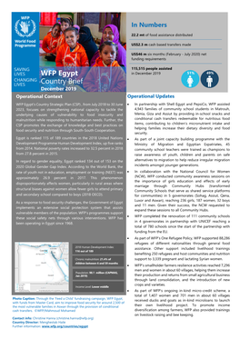 WFP Egypt Country Brief December 2019