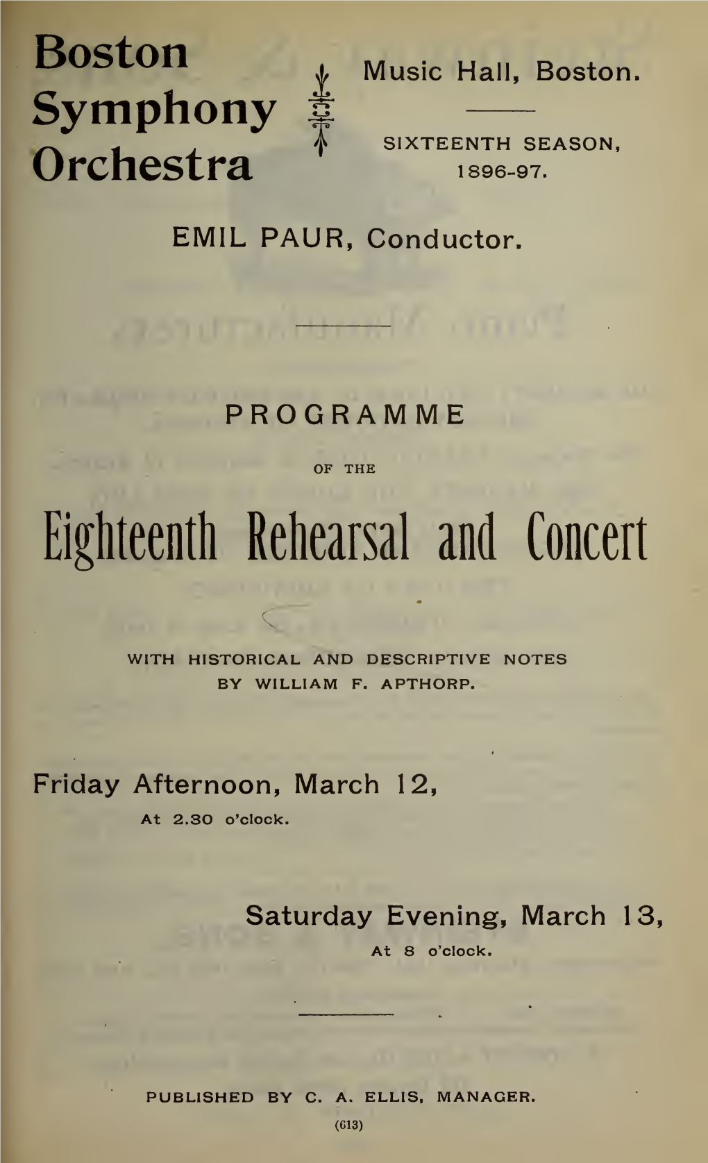 Boston Symphony Orchestra Concert Programs, Season 16, 1896