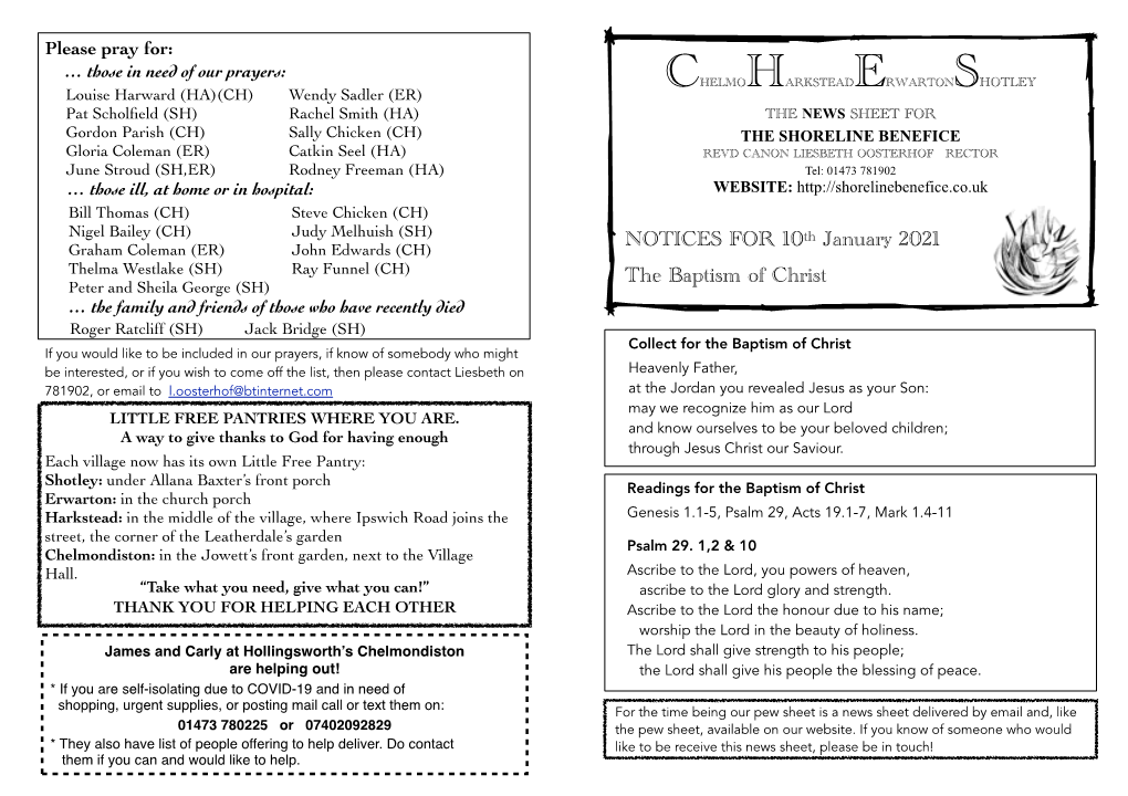 NOTICES for 10Th January 2021 the Baptism of Christ