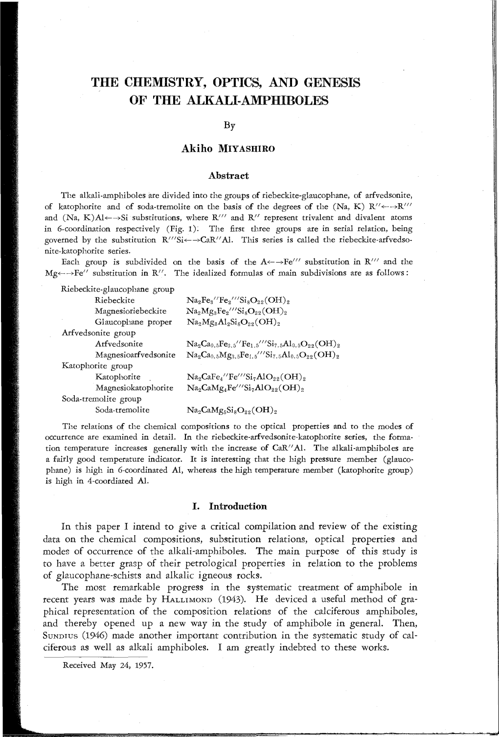 The Chemistry, Optics, and Genesis of the Alkali·Amphiboles