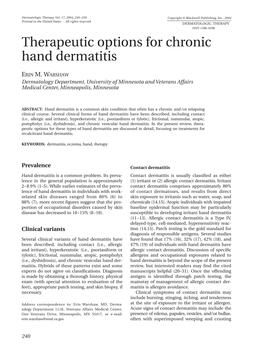 Therapeutic Options for Chronic Hand Dermatitis