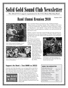 Solid Gold Sound Club Newsletter the Official UCLA Support Organization for the UCLA Bruin Marching Band Band Alumni Reunion 2010 Summer 2011