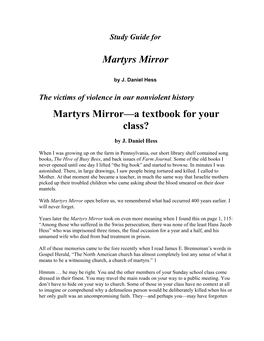 Martyrs Mirror Martyrs Mirror—A Textbook for Your