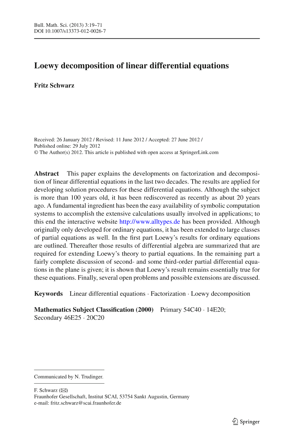 Loewy Decomposition of Linear Differential Equations