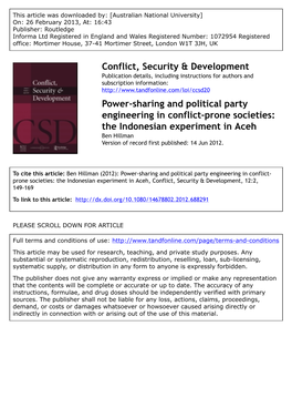 Power-Sharing and Political Party Engineering in Conflict-Prone Societies