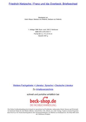 Friedrich Nietzsche / Franz Und Ida Overbeck: Briefwechsel